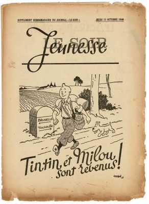 un vieux journal avec un dessin humoristique représentant un homme marchant dans la rue