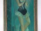 painting of a woman in a bathing suit is hanging on a wall