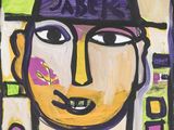 an image of a painting of a man with a purple hat