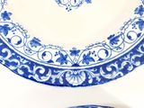 two blue and white plates sitting on a table