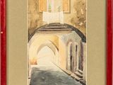 an image of a watercolor painting of a doorway in a building