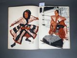 an open book with a drawing of a man in a kimono outfit