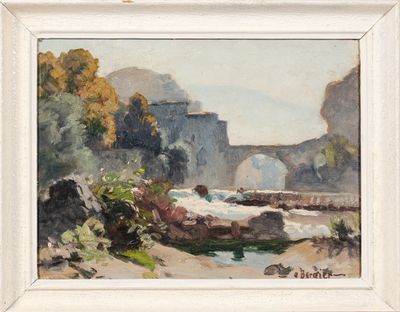Alfred BERGIER (1881-1971) : Paysage au pont. - Photo 1