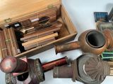a lot of old items that are sitting on a table