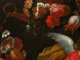 a painting of an angel and flowers in a vase