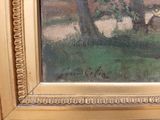 a picture of a painting of cows in a field