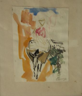 a picture of a painting of a man riding a horse