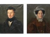 two portraits of a man and a woman, one of which is wearing a bonnet and the other of which