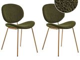 two chairs with a green upholstered seat and a brown upholstered chair