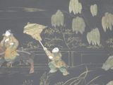 a painting of a man and a woman riding on a horse