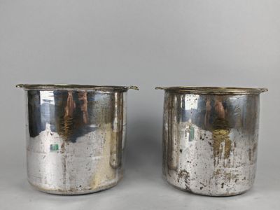 pair of silverplated sugar and butter pots with handles