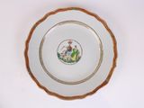 a plate with a picture of a woman and a man on it