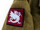 a close up of a military uniform with a dragon patch on it