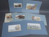 four cards of watercolor paintings of a river and trees