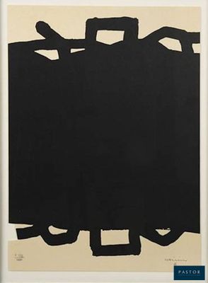 an image of a black and white painting with a white frame
