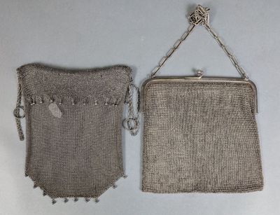 pair of antique silver mesh purses with chain handles and clasps