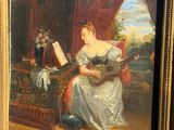painting of a lady playing a lute and a man sitting at a piano