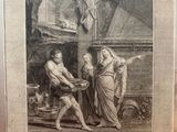 an old black and white drawing of a man washing a woman ' s feet