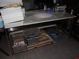 a kitchen with a table with a lot of food on it