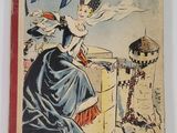 la couverture d'un vieux livre sur laquelle figure une femme en robe bleue
