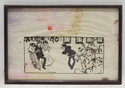 painting of a man and a woman dancing on a street