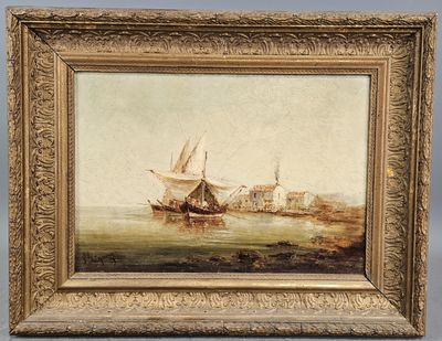 Paul SEIGNON (1820-1890) : "Barques de pêcheurs amarrées dev…