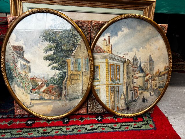 En pendant, deux aquarelles « vue de village ». Signée J Nielsen