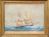 tableau représentant un voilier, dans un cadre doré, accroché au mur