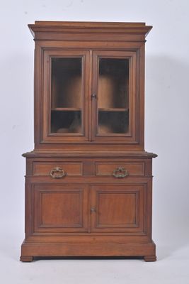 an image of a wooden china cabinet with glass doors