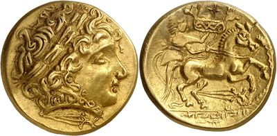 a gold coin with an image of a man on a horse