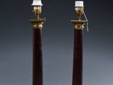 pair of antique brass and red marble lamps with brass fittings