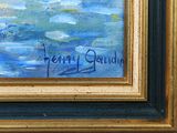 a painting of a boat in a body of water