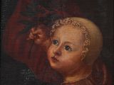 an old painting of a child with a hat on
