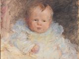 an image of a painting of a baby in a white dress