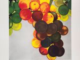 an image of a painting of a bunch of fruit hanging from a tree