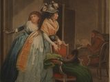 an image of a painting of two women standing in a room