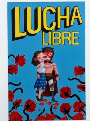 une affiche bleue sur laquelle figurent une femme et un homme