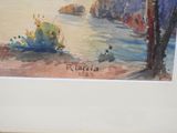 a picture of a watercolor painting of a boat on the water
