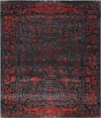 Tapis Moderne, noué main, fond noire et rouge 300 x 250