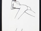 un dessin en noir et blanc représentant une femme allongée sur le ventre
