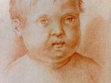 drawing of a baby ' s head in a brown and white background