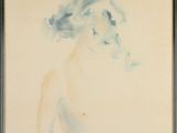 aquarelle encadrée représentant le profil d'une femme
