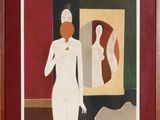 une image représentant un tableau où l'on voit une femme debout devant un miroir