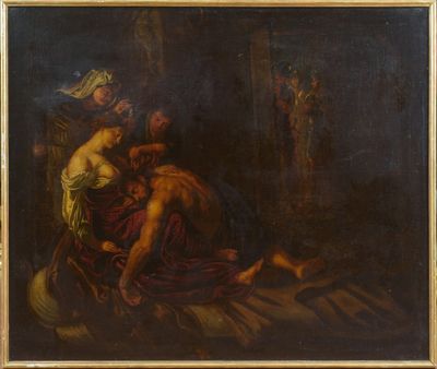 an image of a painting of a woman being taken from a man ' s body