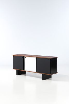 an image of a black and white sideboard with a wooden top