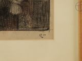 a drawing of a woman sitting at a table