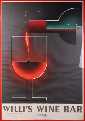 une affiche représentant un verre de vin dans lequel se trouve une bouteille