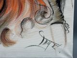 a drawing of a woman ' s face with red hair