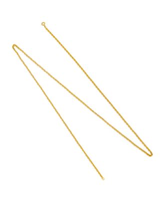 a pair of gold plated long chain necklaces on a white background