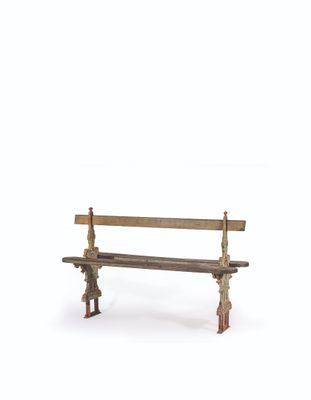 a wooden bench that is sitting on a white surface